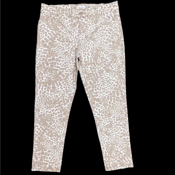 Calvin Klein Skinny Leg Jeans Women Size 14‎ Inseam 28" High-Rise Brown Leopard - Picture 1 of 11